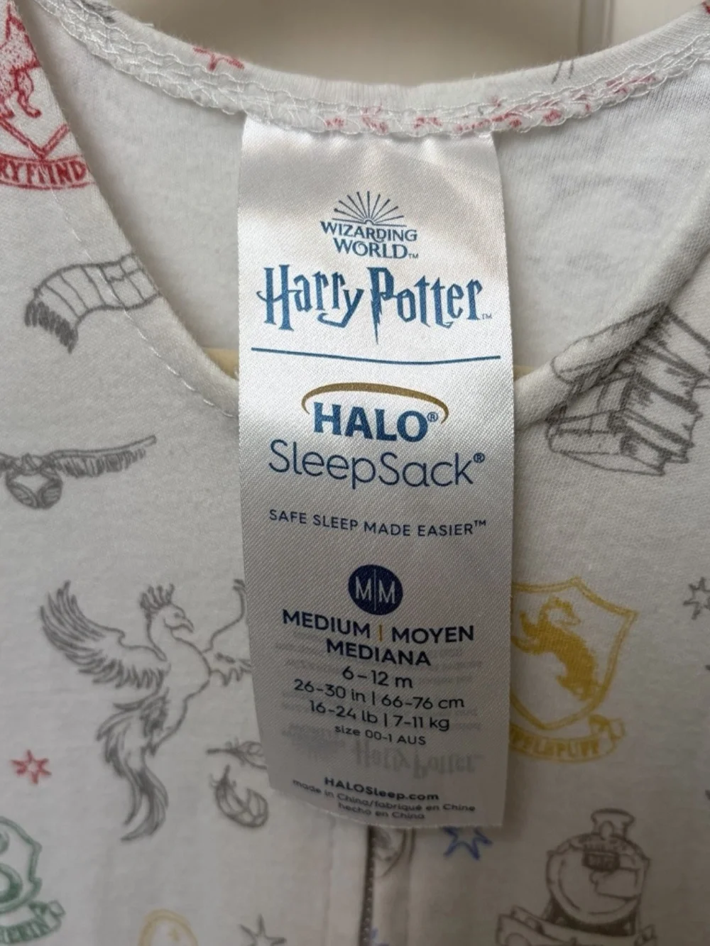 Harry Potter HALO Wearable Blanket Sleep Sack 100% Cotton Medium TOG 0.5